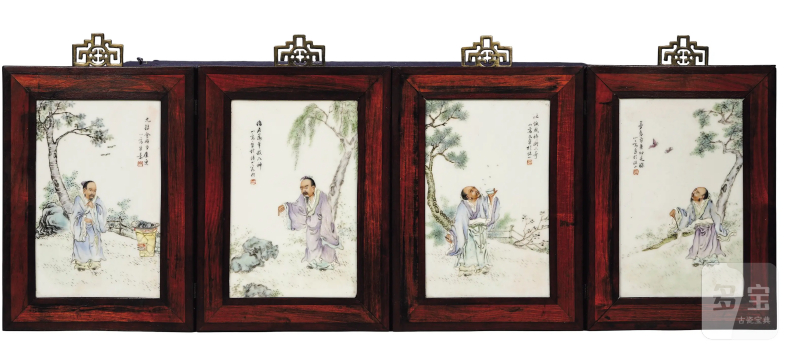 民国 粉彩神仙人物纹瓷板一组四件